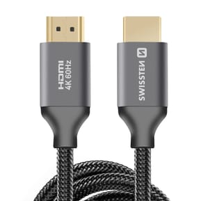 Swissten Câble HDMI 2.0 Ultra HD 4K 60Hz Nylon Tressé 2m Connecteurs Plaqués Or Noir — image 2