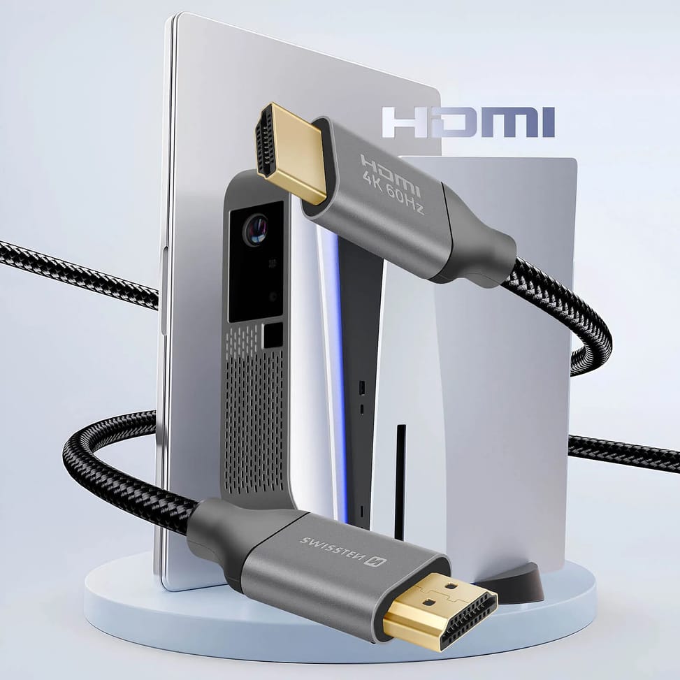 Swissten Câble HDMI 2.0 Ultra HD 4K 60Hz Nylon Tressé 2m Connecteurs Plaqués Or Noir — image 3