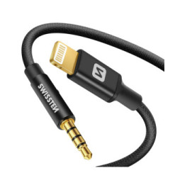 Swissten Câble Jack 3.5mm pour iPhone / iPad, Adaptateur Audio Noir 1,5m