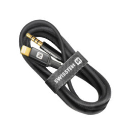 Swissten Câble Jack 3.5mm pour iPhone / iPad, Adaptateur Audio Noir 1,5m