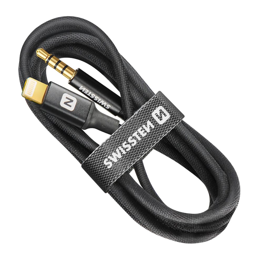 Swissten Câble Jack 3.5mm pour iPhone / iPad, Adaptateur Audio Noir 1,5m — image 2