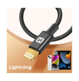 Swissten Câble Jack 3.5mm pour iPhone / iPad, Adaptateur Audio Noir 1,5m