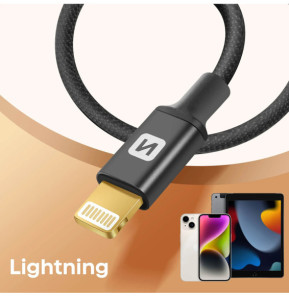 Swissten Câble Jack 3.5mm pour iPhone / iPad, Adaptateur Audio Noir 1,5m