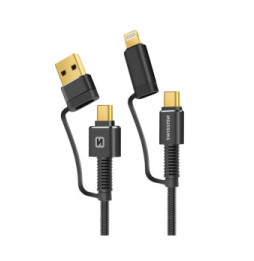 Swissten Câble USB + USB-C 60W pour iPhone et iPad, Aramid Gris 1,5m