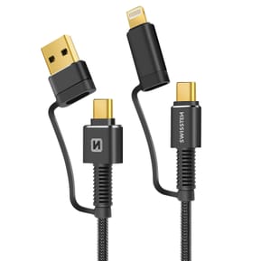 Swissten Câble USB + USB-C 60W pour iPhone et iPad, Aramid Gris 1,5m