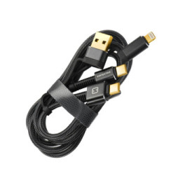 Swissten Câble USB + USB-C 60W pour iPhone et iPad, Aramid Gris 1,5m