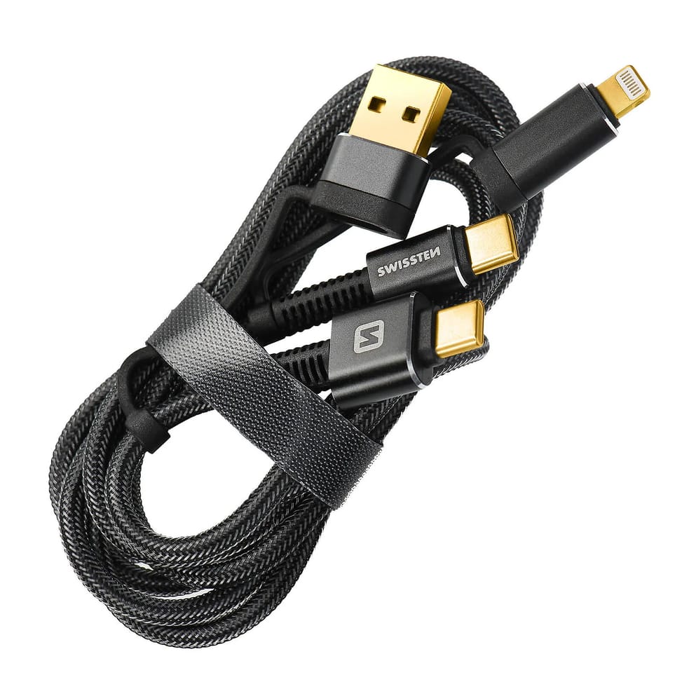 Swissten Câble USB + USB-C 60W pour iPhone et iPad, Aramid Gris 1,5m — image 2
