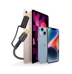 Swissten Câble USB + USB-C 60W pour iPhone et iPad, Aramid Gris 1,5m