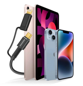 Swissten Câble USB + USB-C 60W pour iPhone et iPad, Aramid Gris 1,5m