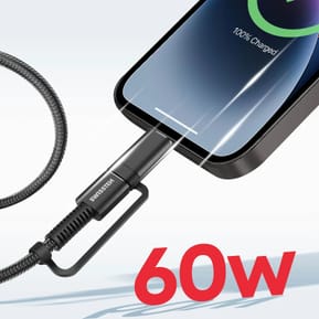 Swissten Câble USB + USB-C 60W pour iPhone et iPad, Aramid Gris 1,5m — image 4