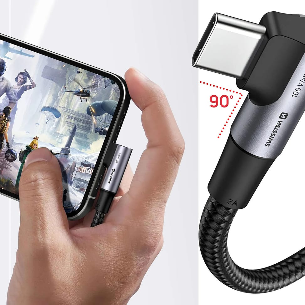 Swissten Câble USB C 100W pour Ordinateur Portable Design Coudé Nylon Tressé Noir — image 4