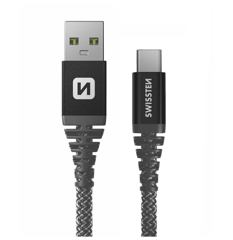 Swissten Câble USB type C Fibre Aramide 1.5m Charge Rapide 60W Prise USB Noir