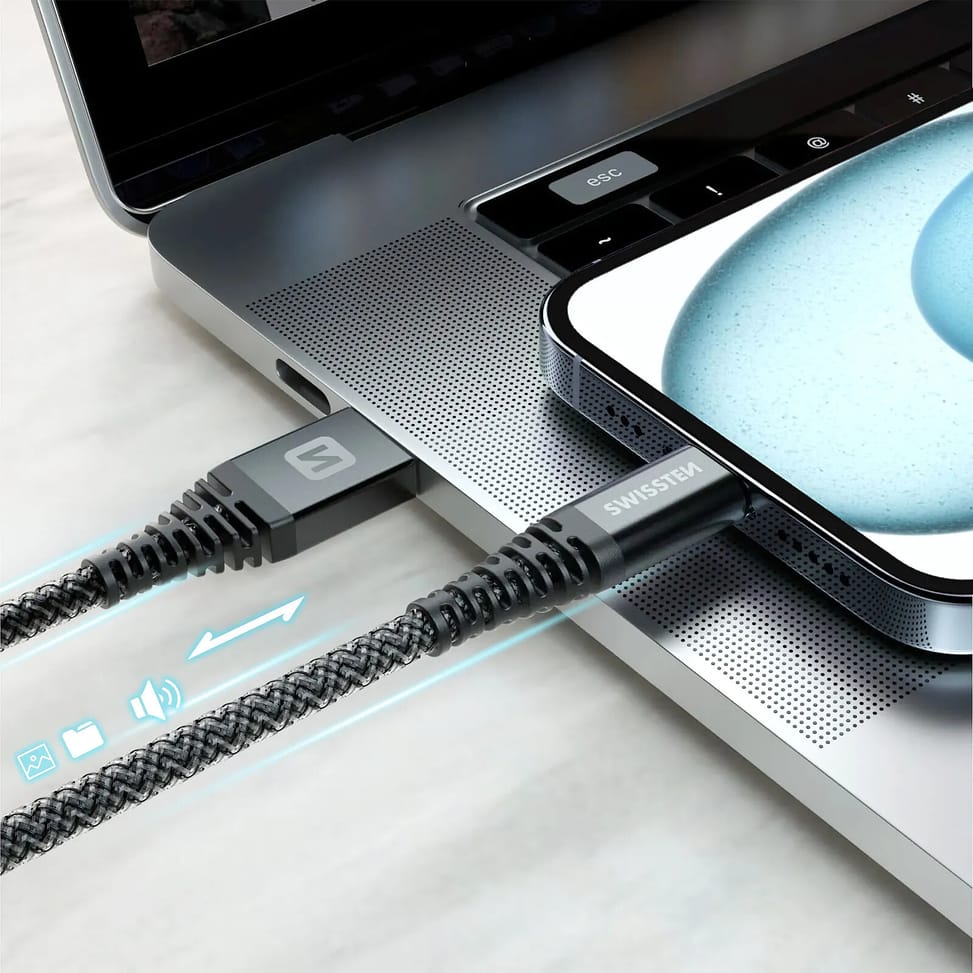 Swissten Câble USB type C Fibre Aramide 1.5m Charge Rapide 60W Prise USB Noir — image 4