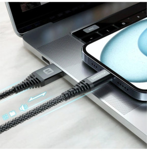 Swissten Câble USB type C Fibre Aramide 1.5m Charge Rapide 60W Prise USB Noir