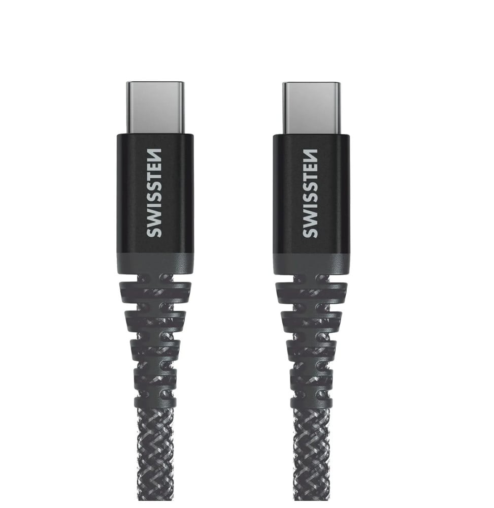 Swissten Câble USB type C Fibre Aramide 1.5m Charge Rapide 60W Prise USB-C Noir