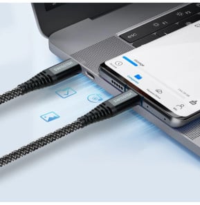 Swissten Câble USB type C Fibre Aramide 1.5m Charge Rapide 60W Prise USB-C Noir
