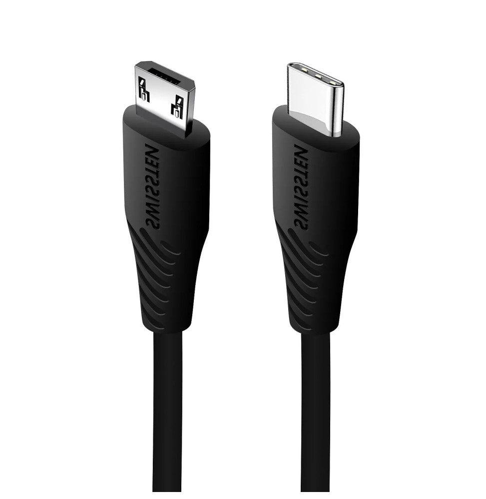 Swissten Câble USB-C vers Micro-USB Charge rapide 3A Synchronisation 1m Noir