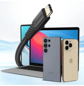 Swissten Câble USB-C vers USB-C 100W Recharge Ultra-Rapide Synchronisation 2.5m Noir