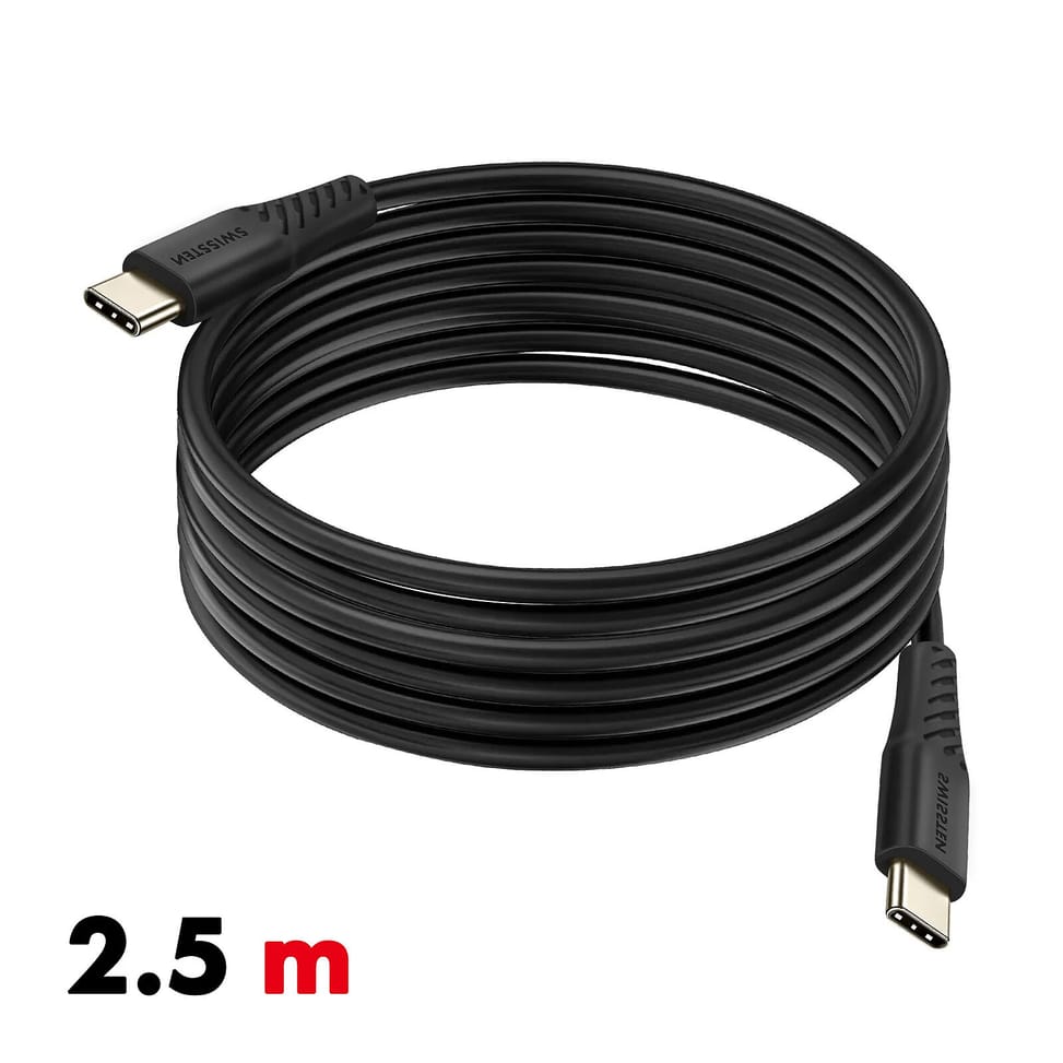 Swissten Câble USB-C vers USB-C 100W Recharge Ultra-Rapide Synchronisation 2.5m Noir — image 5