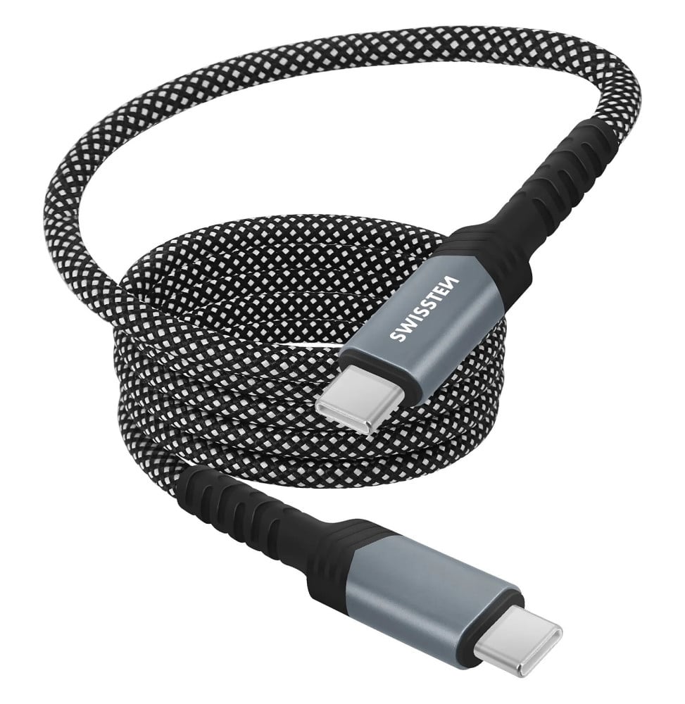 Swissten Câble USB-C vers USB-C 60W Enroulement Magnétique Longueur 1m Noir