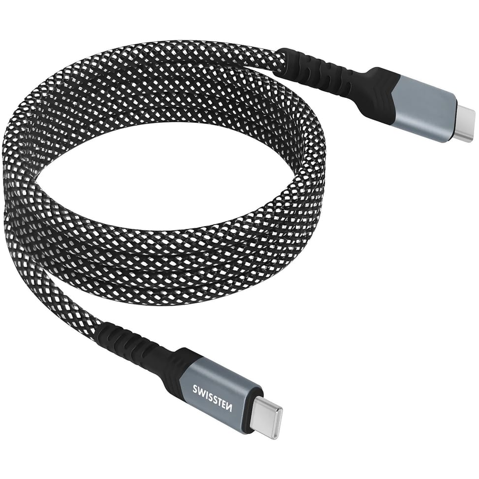 Swissten Câble USB-C vers USB-C 60W Enroulement Magnétique Longueur 1m Noir — image 2