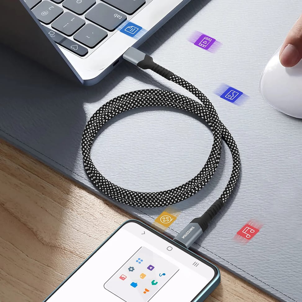 Swissten Câble USB-C vers USB-C 60W Enroulement Magnétique Longueur 1m Noir — image 3