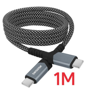 Swissten Câble USB-C vers USB-C 60W Enroulement Magnétique Longueur 1m Noir