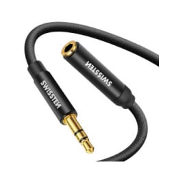 Swissten Rallonge jack 3.5mm, Câble auxiliaire , Nylon tressé noir - 1,5m
