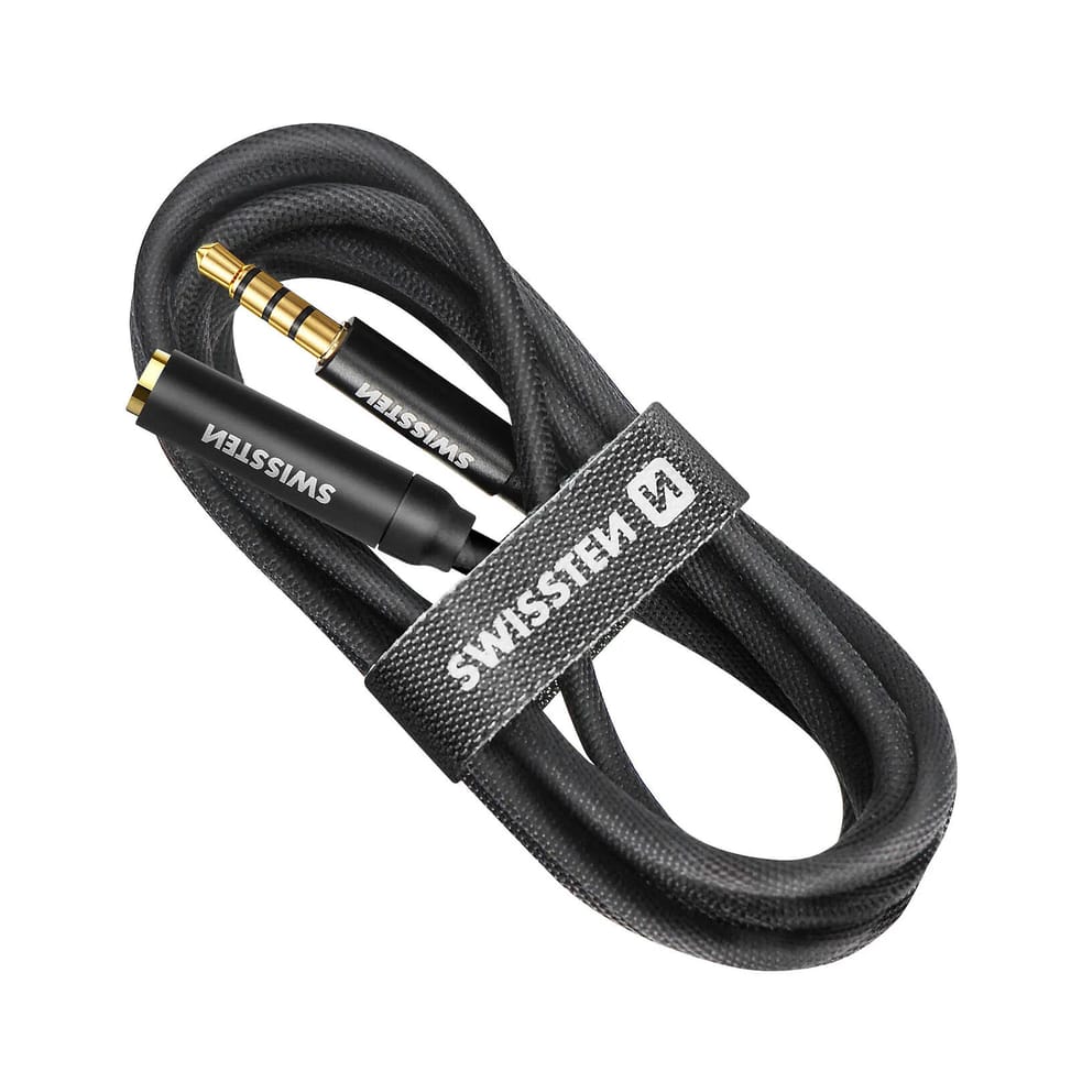 Swissten Rallonge jack 3.5mm, Câble auxiliaire , Nylon tressé noir - 1,5m — image 2