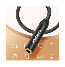 Swissten Rallonge jack 3.5mm, Câble auxiliaire , Nylon tressé noir - 1,5m