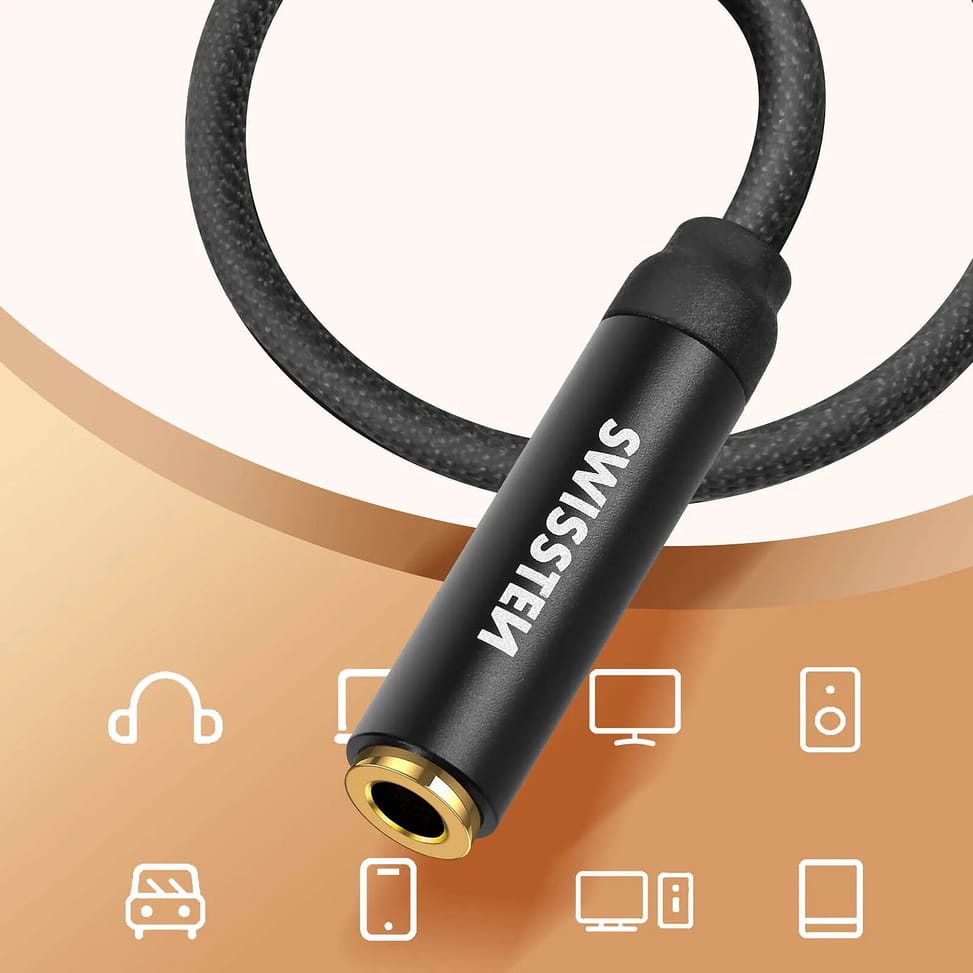 Swissten Rallonge jack 3.5mm, Câble auxiliaire , Nylon tressé noir - 1,5m — image 3