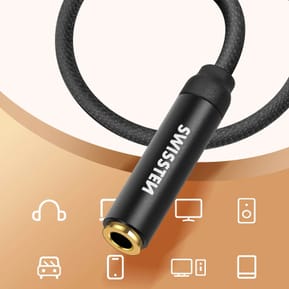Swissten Rallonge jack 3.5mm, Câble auxiliaire , Nylon tressé noir - 1,5m — image 3