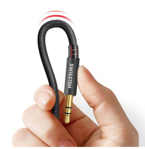 Swissten Rallonge jack 3.5mm, Câble auxiliaire , Nylon tressé noir - 1,5m