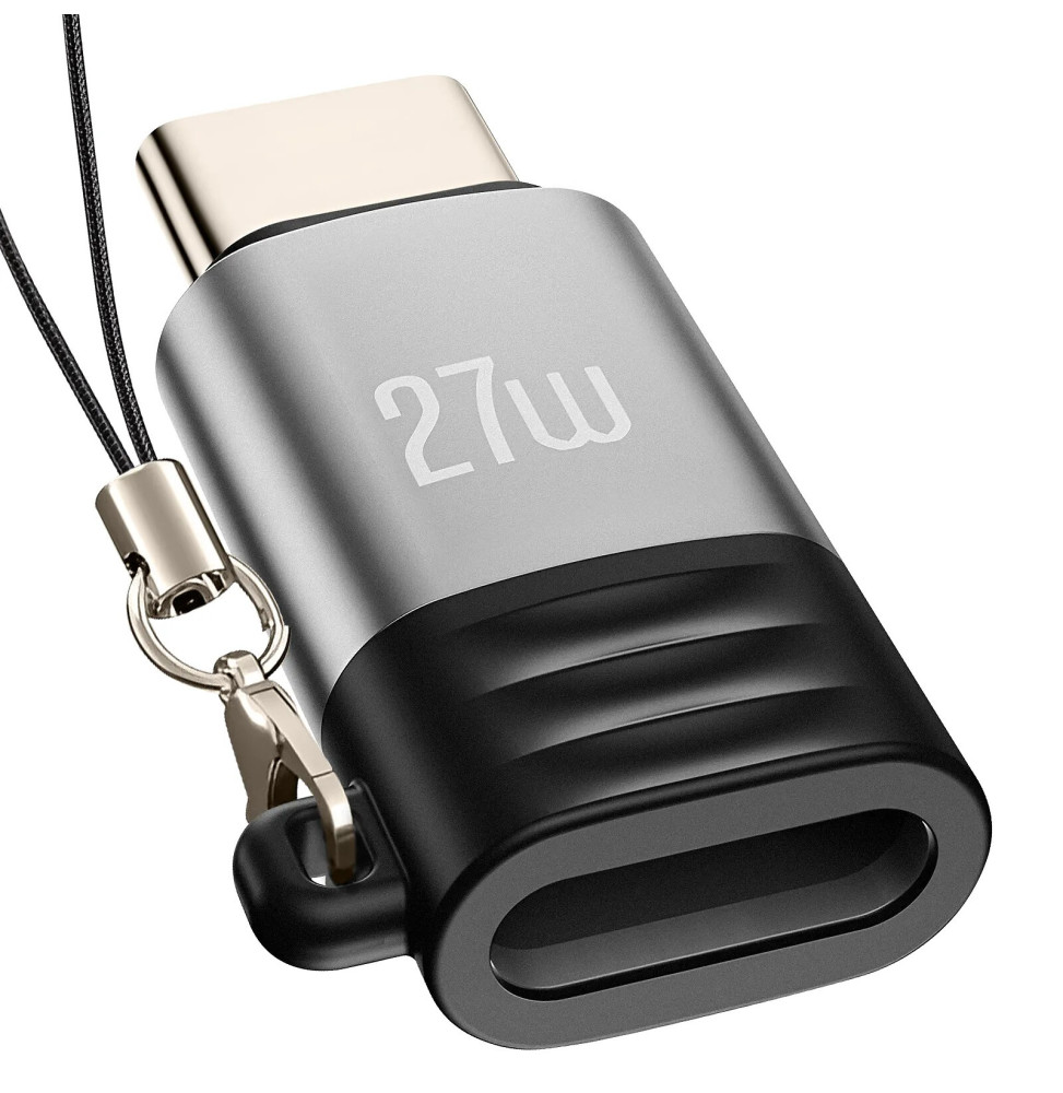 XO Adaptateur Charge et Synchronisation Lightning vers USB C 27W Compact Gris