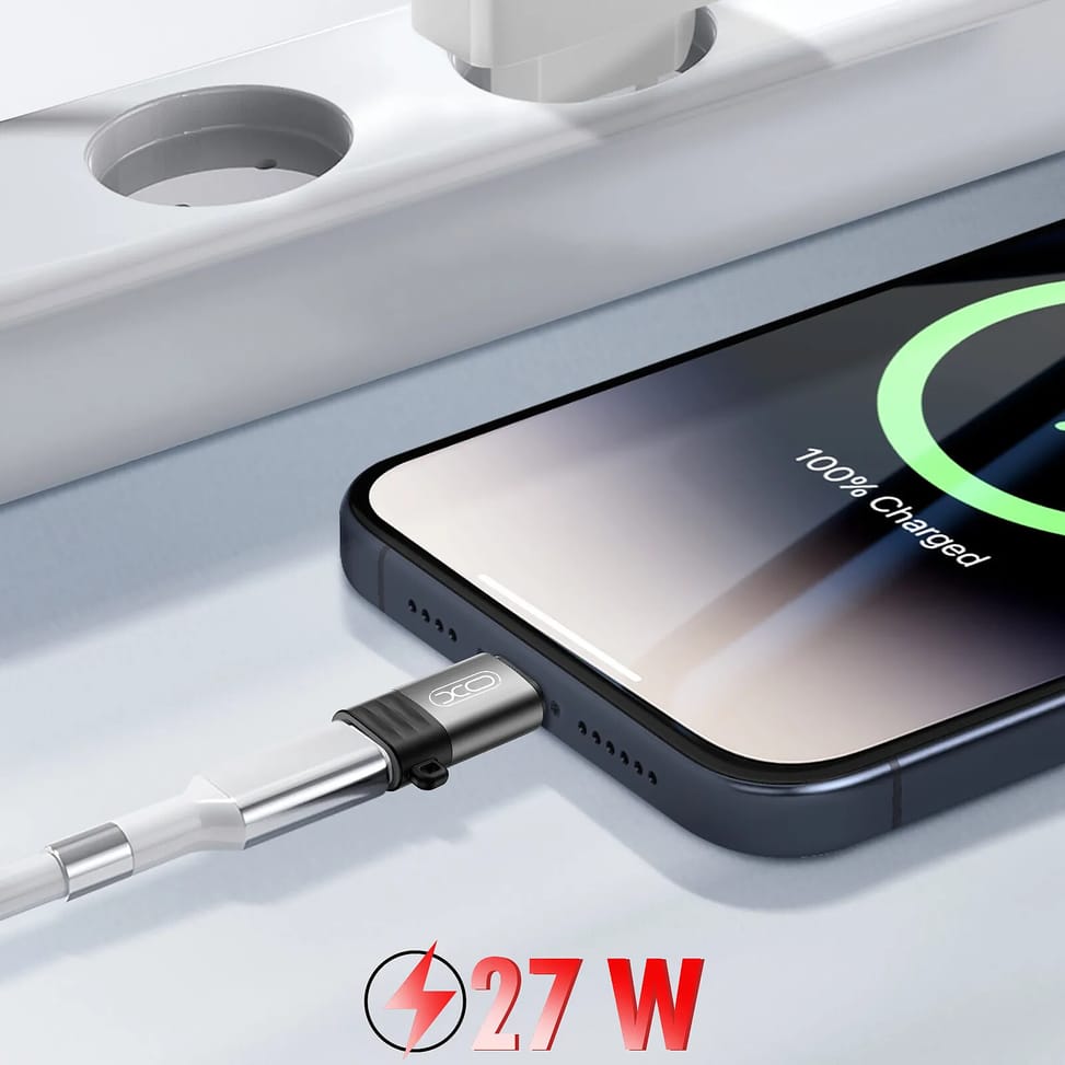XO Adaptateur Charge et Synchronisation Lightning vers USB C 27W Compact Gris — image 3
