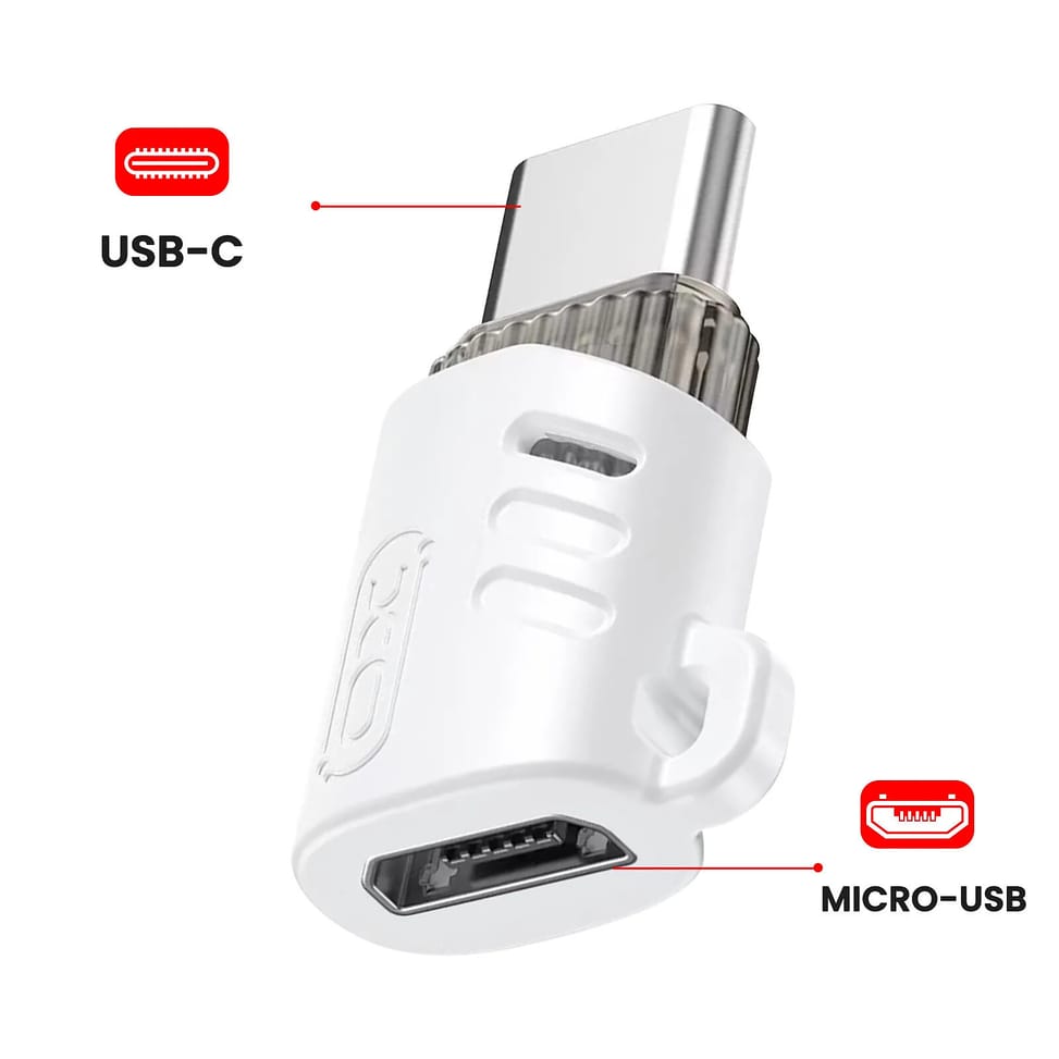 XO Adaptateur Micro-USB Femelle vers USB C Mâle Design Ultra-compact Blanc — image 3
