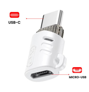 XO Adaptateur Micro-USB Femelle vers USB C Mâle Design Ultra-compact Blanc