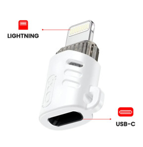 XO Adaptateur USB C Femelle vers Lightning Mâle Design Ultra-compact Blanc