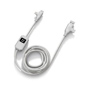XOOPAR Câble de Charge et de Transfert 4 en 1 USB A+C / USB C+ Lightning Gris clair