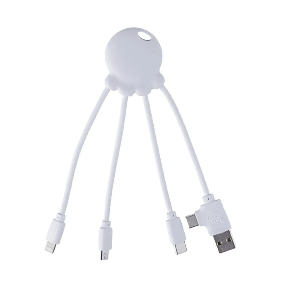 XOOPAR Câble de Charge USB A/microUSB/USB C/Lightning 2.1A 15cm Universel Blanc