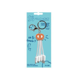 YELLO KOKO Câble USB-A/MicroUSB/USB C/Lightning 2A en Format Porte-clés Bretzel Blanc