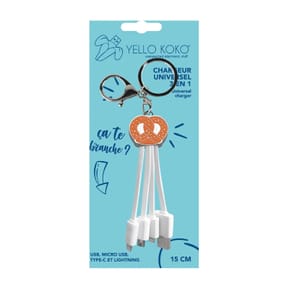 YELLO KOKO Câble USB-A/MicroUSB/USB C/Lightning 2A en Format Porte-clés Bretzel Blanc — image 2