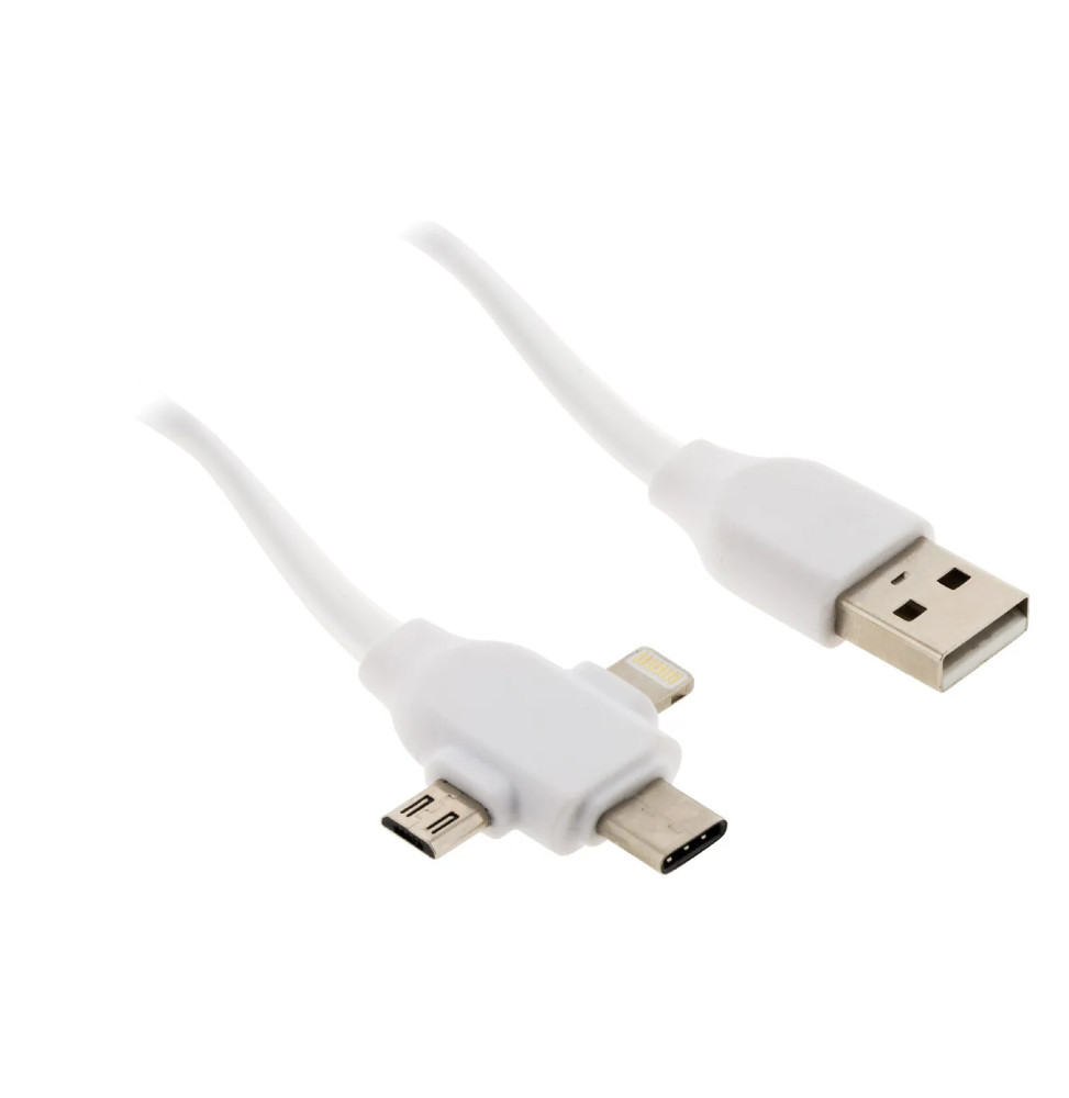 Zenitech - Câble USB universel avec triple sortie USB-C, Micro USB et Lightning pour iPhone / iPad