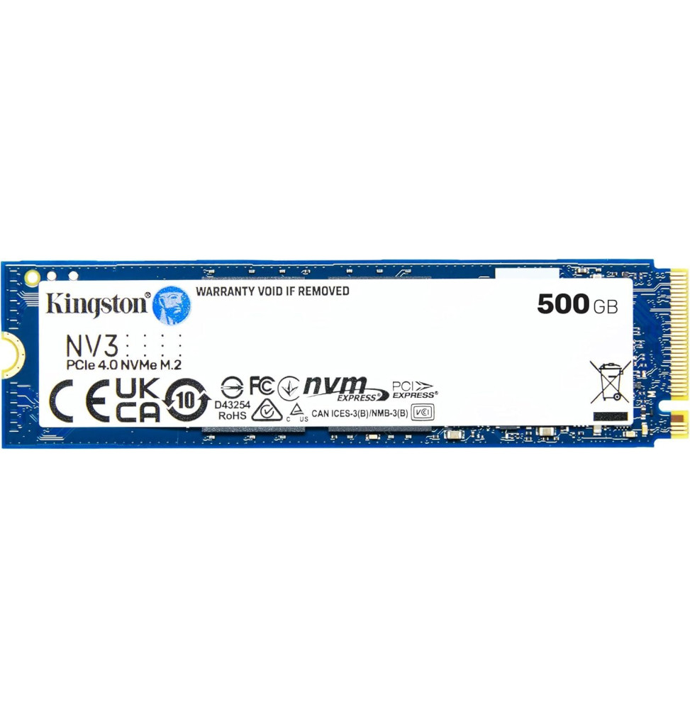 Disque Dur interne SSD Kingston NV3 M.2 2280 PCIe 4.0 x4 NVMe 500 Go (SNV3S/500GB)