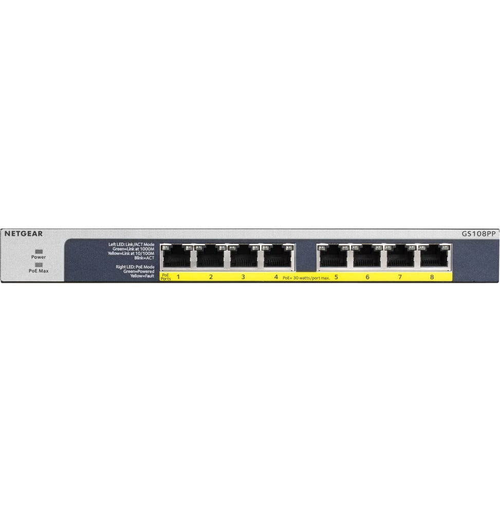 Switch Netgear non manageable à 8 PoE+ 123W (GS108PP)