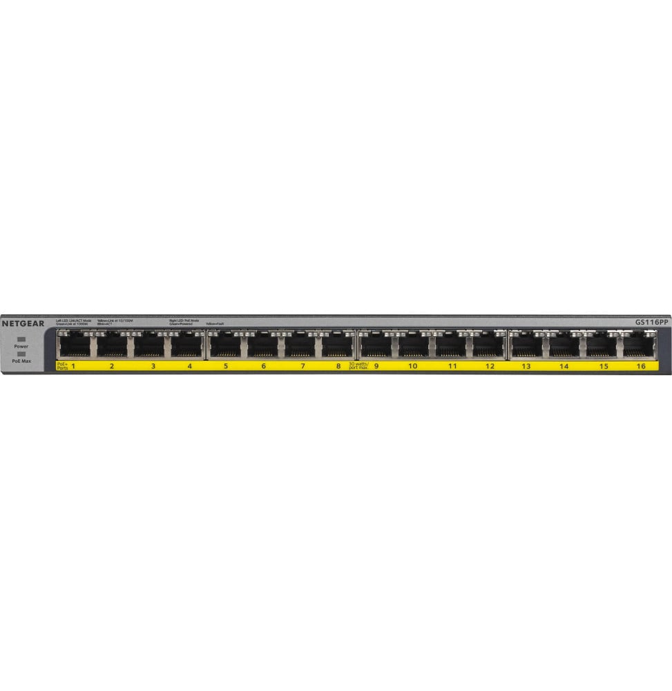 Switch Netgear non manageable à 16 ports gigabit avec PoE+ 76W (GS116LP)