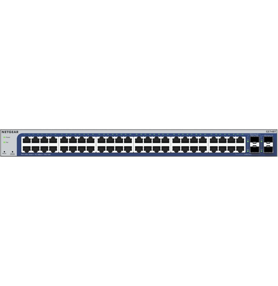Switch administrable Netgear pro gigabit 48 ports avec 2 ports cuivre et 2 ports combo cuivre/SFP (GS748T)