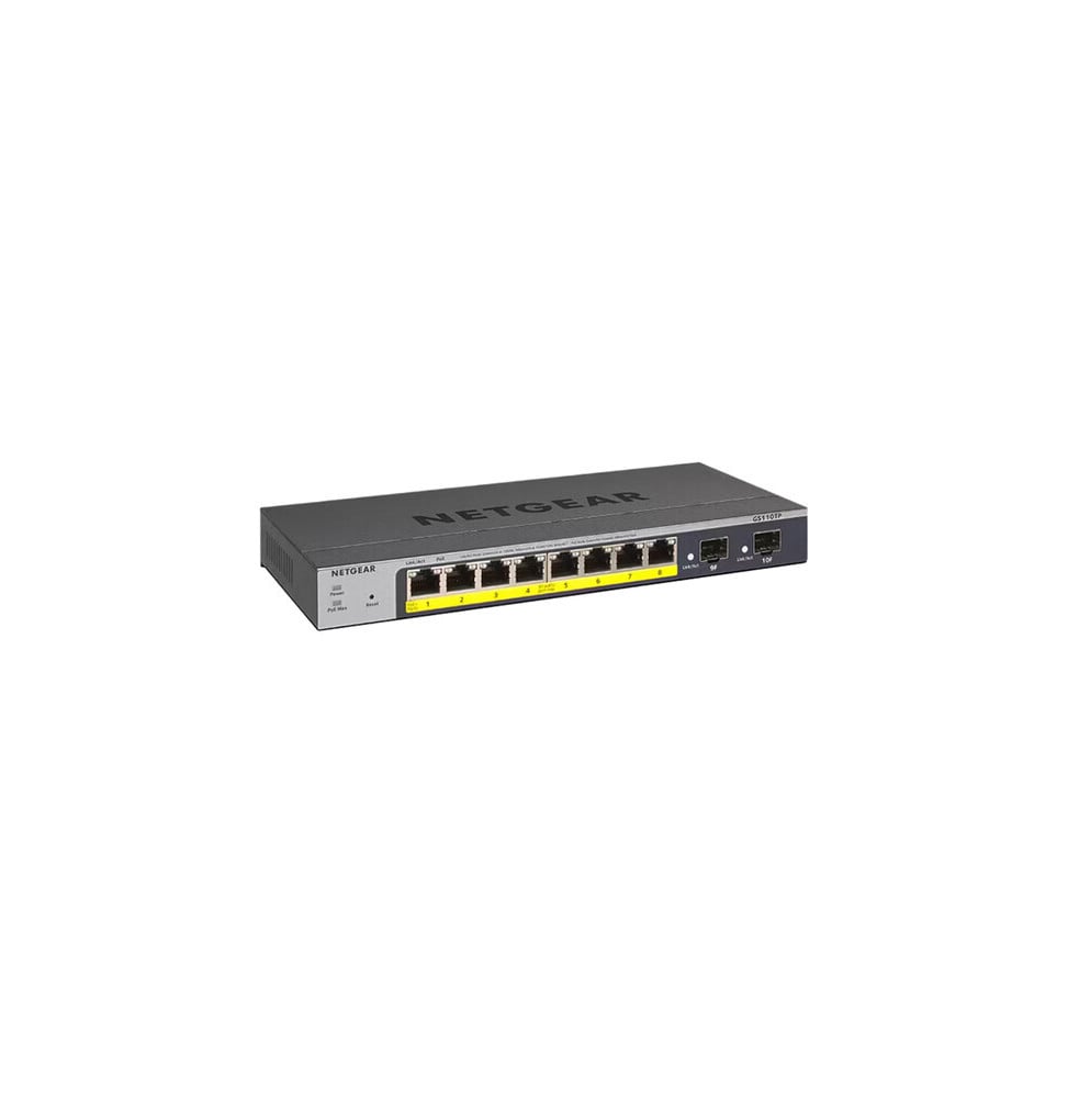 Switch administrable Netgear gigabit 8 ports PoE+ avec 2 ports SFP 55W (GS110TP)