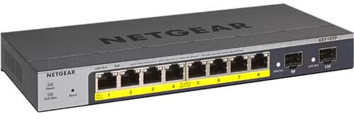 Switch administrable Netgear gigabit 8 ports PoE+ avec 2 ports SFP 55W (GS110TP)