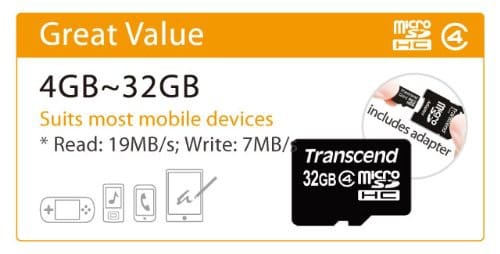 Carte mémoire Transcend microSDHC avec adaptateur SD - Classe 4